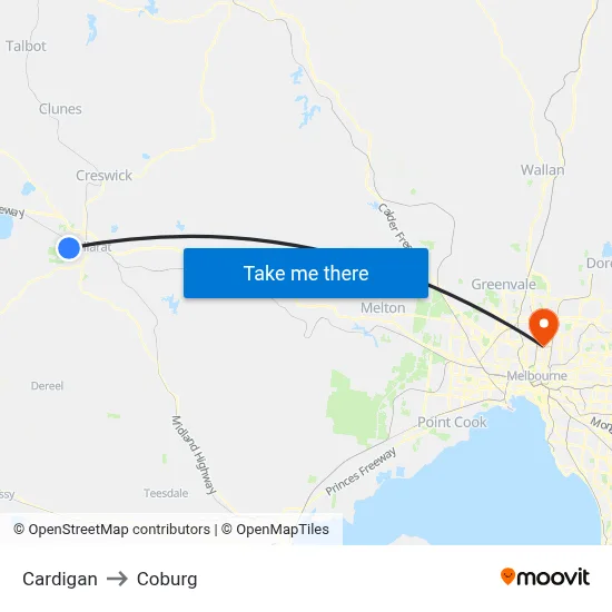 Cardigan to Coburg map