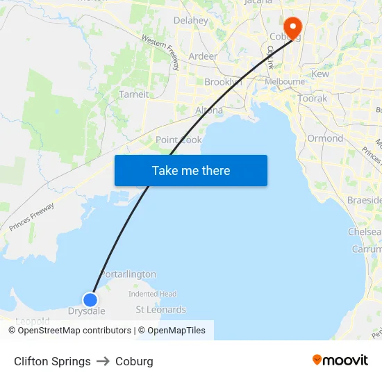 Clifton Springs to Coburg map