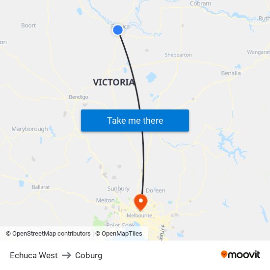Echuca West to Coburg map