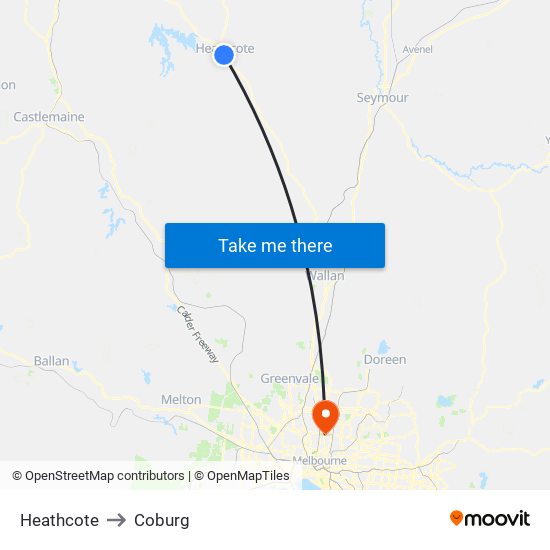 Heathcote to Coburg map