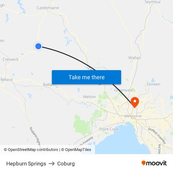 Hepburn Springs to Coburg map