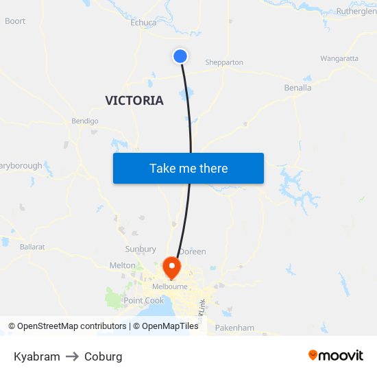 Kyabram to Coburg map