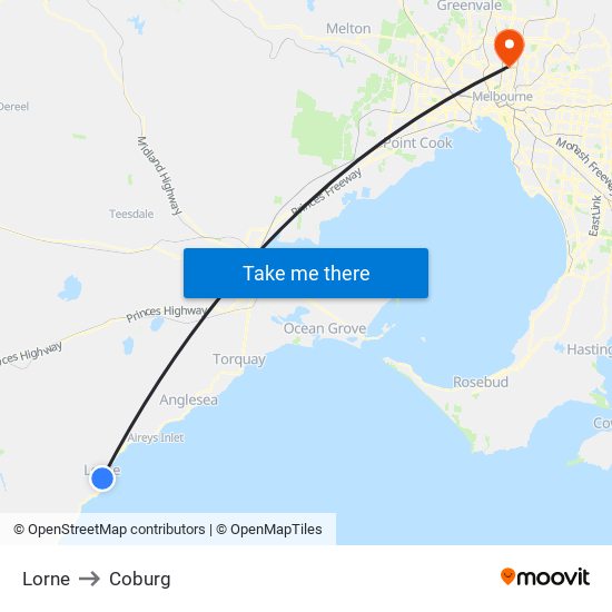 Lorne to Coburg map