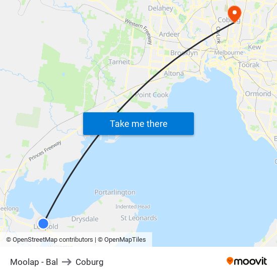 Moolap - Bal to Coburg map