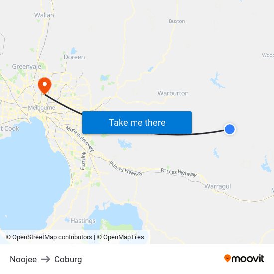 Noojee to Coburg map