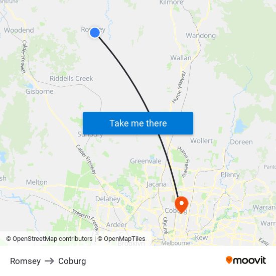 Romsey to Coburg map