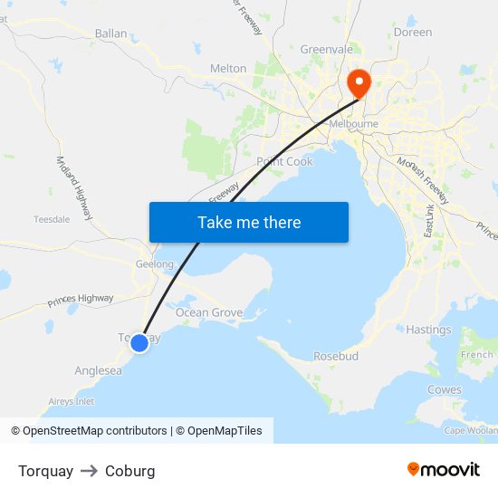 Torquay to Coburg map