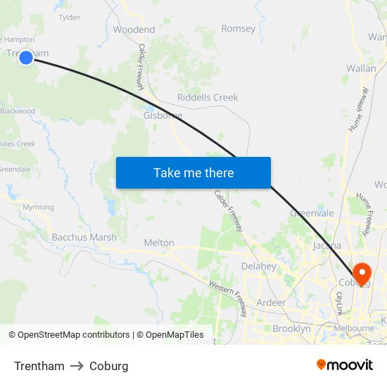 Trentham to Coburg map