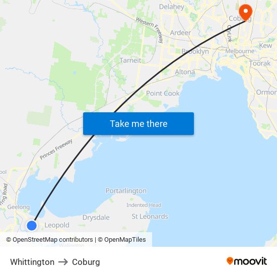 Whittington to Coburg map