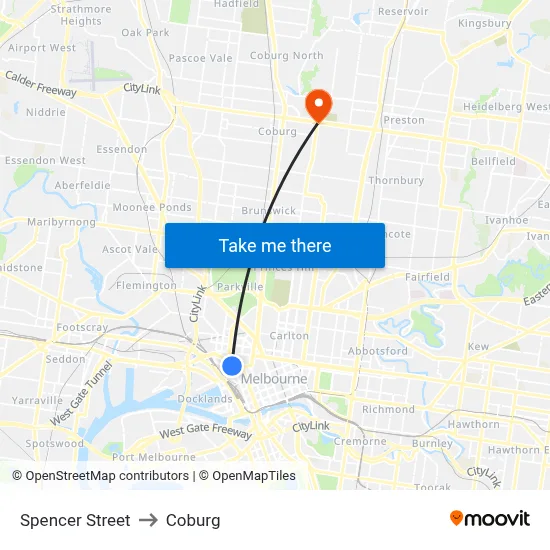 Spencer Street to Coburg map