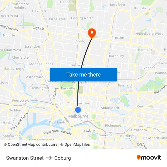Swanston Street to Coburg map