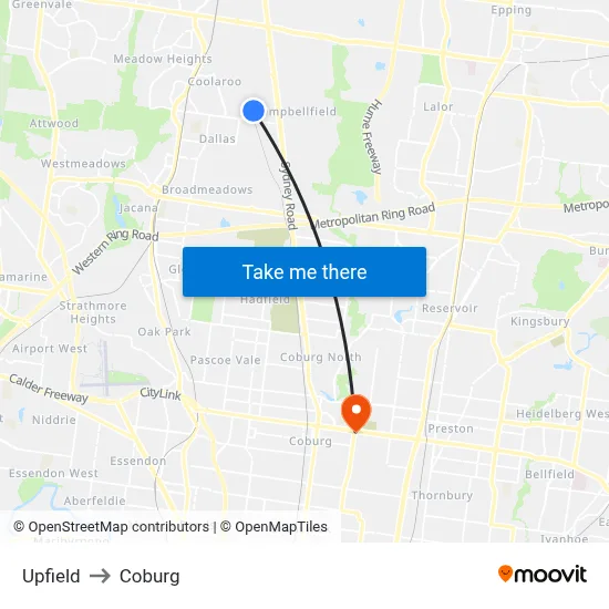 Upfield to Coburg map