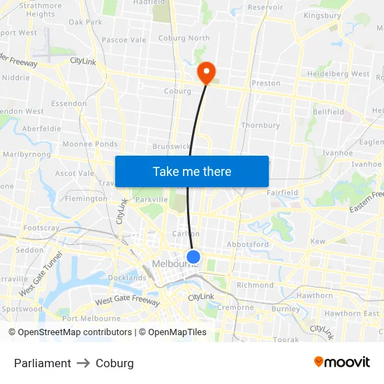 Parliament to Coburg map