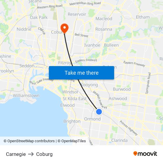 Carnegie to Coburg map