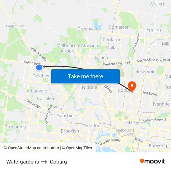Watergardens to Coburg map