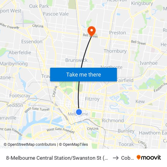 8-Melbourne Central Station/Swanston St (Melbourne City) to Coburg map