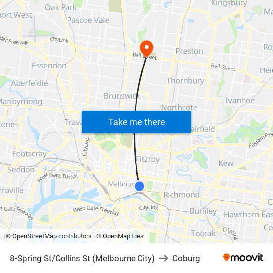 8-Spring St/Collins St (Melbourne City) to Coburg map