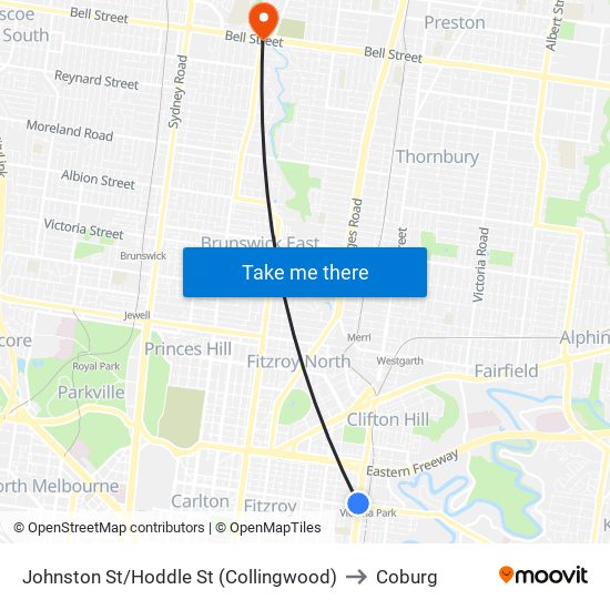 Johnston St/Hoddle St (Collingwood) to Coburg map