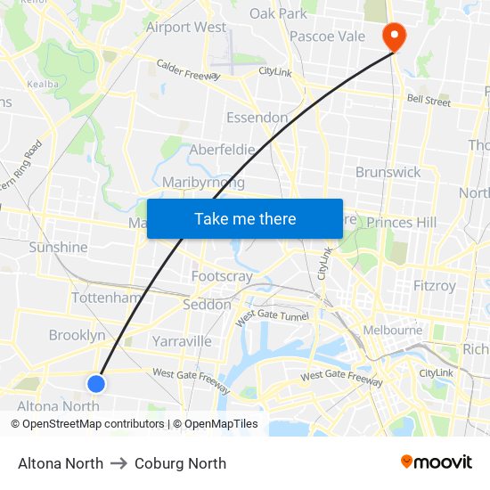 Altona North to Coburg North map