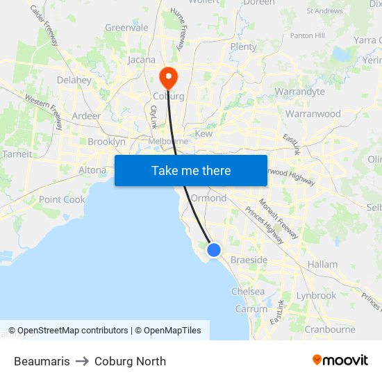 Beaumaris to Coburg North map