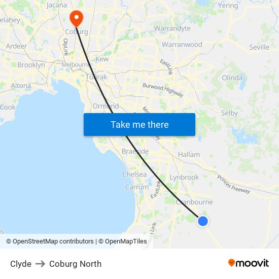 Clyde to Coburg North map