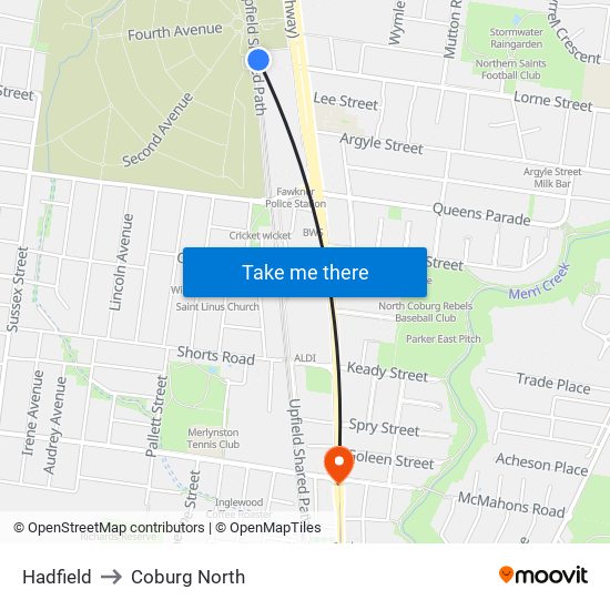 Hadfield to Coburg North map