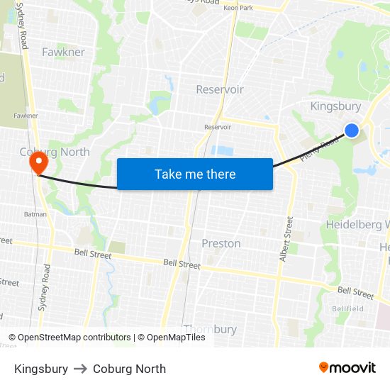 Kingsbury to Coburg North map