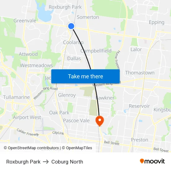 Roxburgh Park to Coburg North map