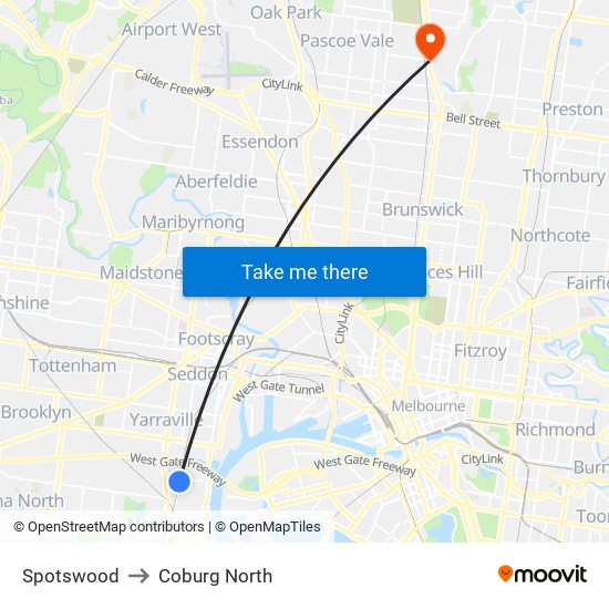 Spotswood to Coburg North map