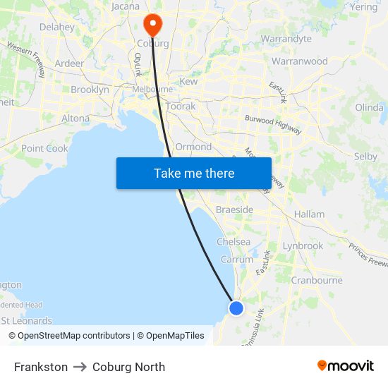 Frankston to Coburg North map