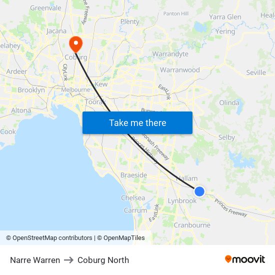 Narre Warren to Coburg North map