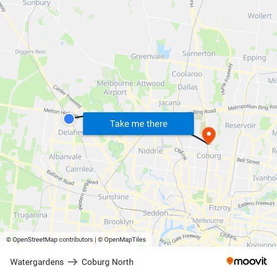 Watergardens to Coburg North map