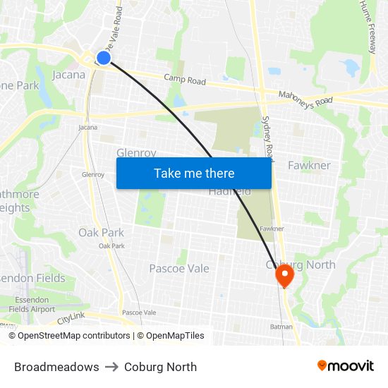 Broadmeadows to Coburg North map