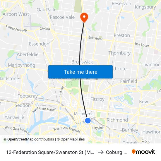 13-Federation Square/Swanston St (Melbourne City) to Coburg North map