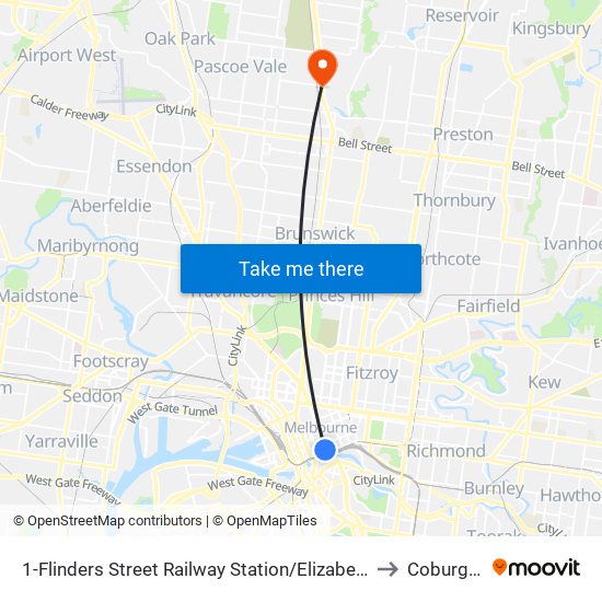 1-Flinders Street Railway Station/Elizabeth St (Melbourne City) to Coburg North map