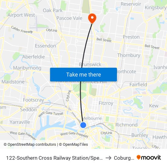 122-Southern Cross Railway Station/Spencer St (Melbourne City) to Coburg North map