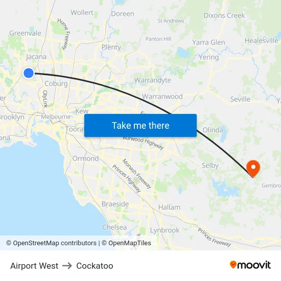 Airport West to Cockatoo map