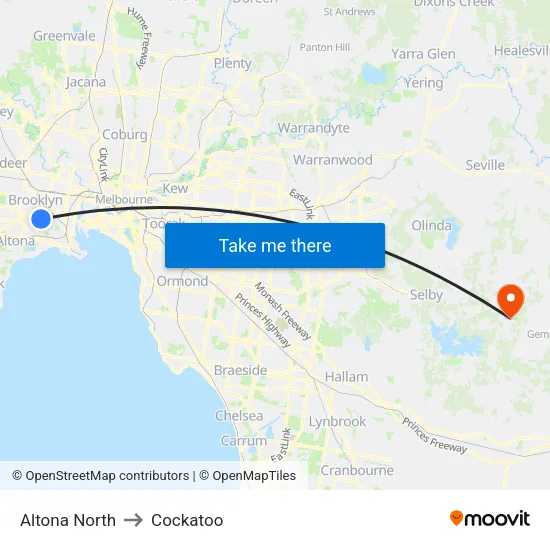 Altona North to Cockatoo map