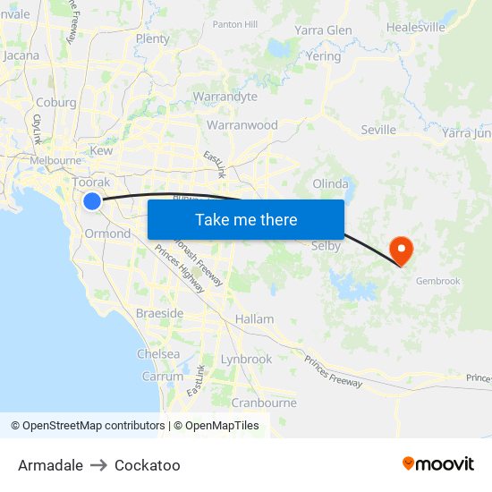 Armadale to Cockatoo map