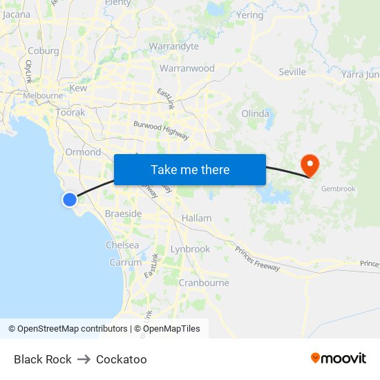 Black Rock to Cockatoo map