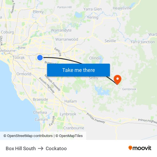 Box Hill South to Cockatoo map