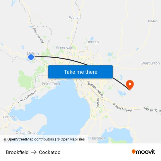 Brookfield to Cockatoo map