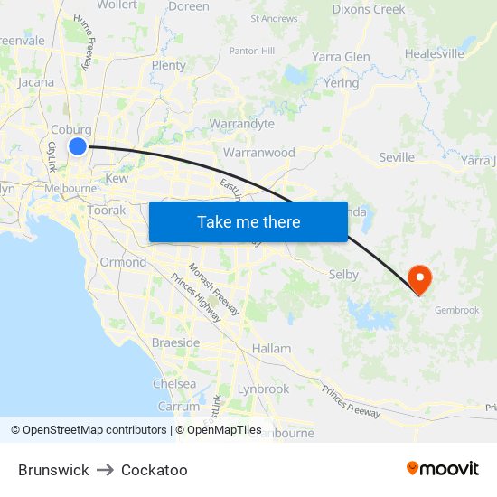 Brunswick to Cockatoo map