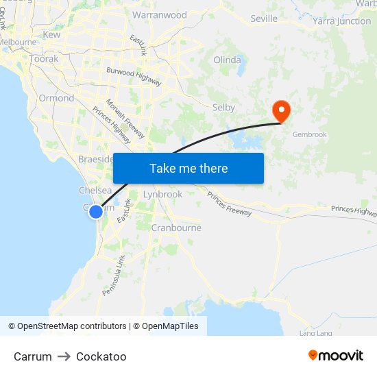 Carrum to Cockatoo map