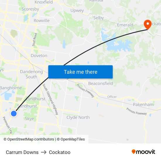 Carrum Downs to Cockatoo map