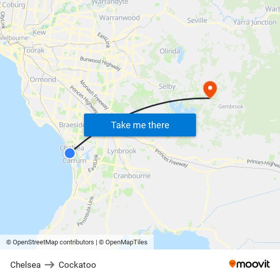 Chelsea to Cockatoo map