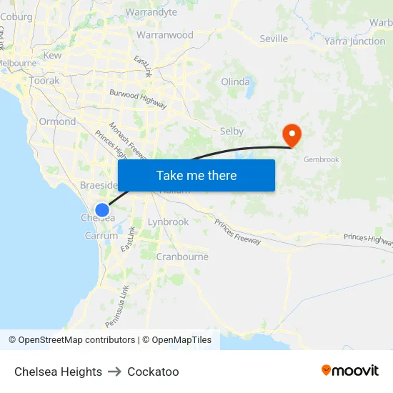Chelsea Heights to Cockatoo map