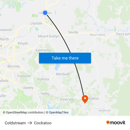 Coldstream to Cockatoo map