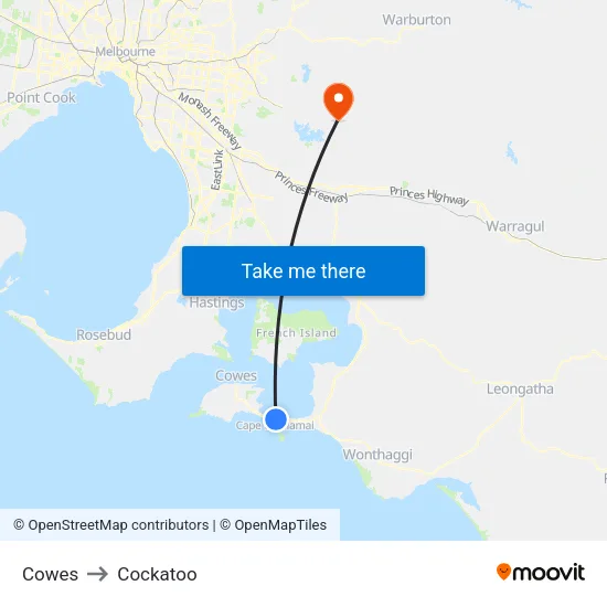 Cowes to Cockatoo map