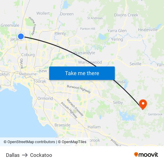 Dallas to Cockatoo map